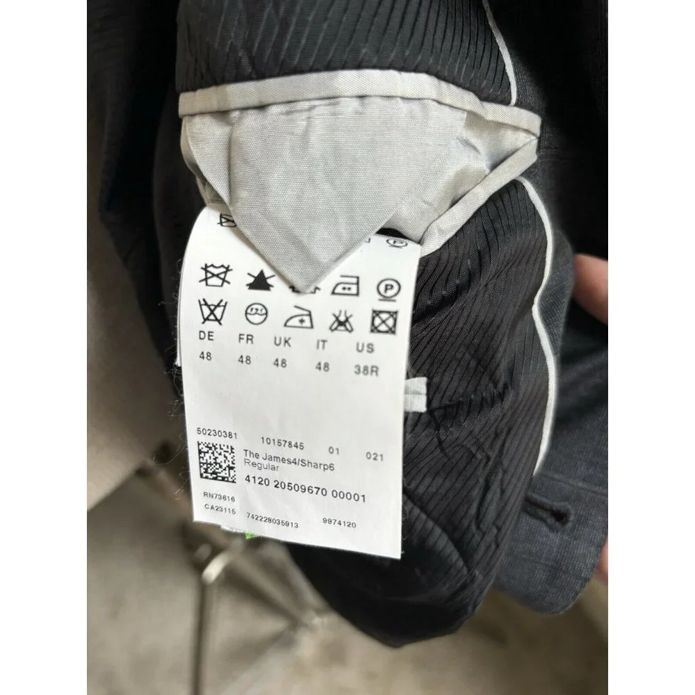 Hugo Boss Mens Blazer Wool Sport Coat US Sz 38R Redo Super 110‎ Grey Plaid